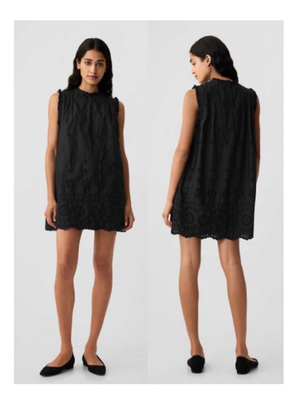 Sleeveless Black Eyelet Mini Dress